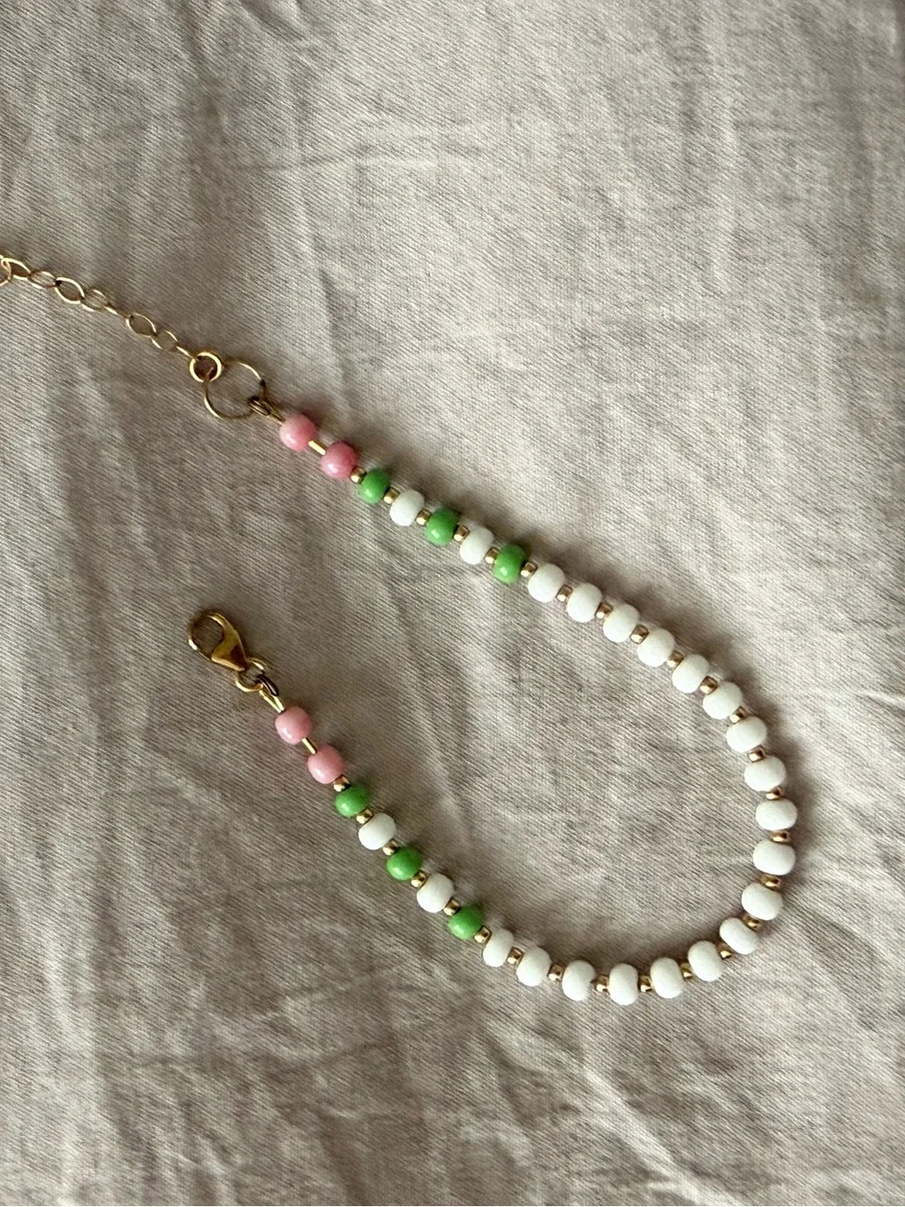 Kids Beaded Necklace with Pink, Green & White Beads